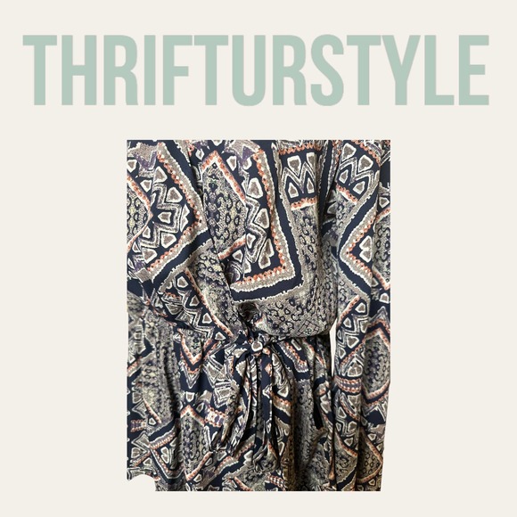 Womens Geometric Print Romper V Neck Long Sleeve Casual‎ Jumpsuit - Picture 6 of 9